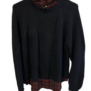 Loft Womens Black Sweater W/Red Plaid Layered Undershirt Sz M
